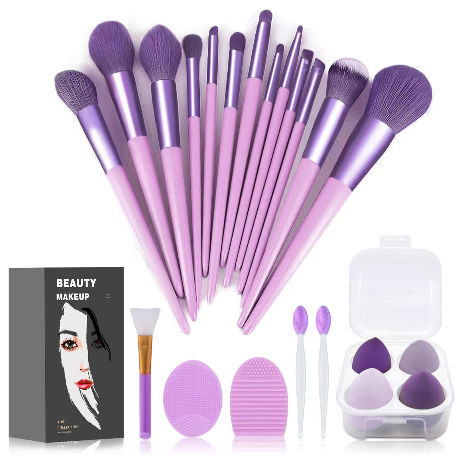 Makeup Brushes 22 Pcs Makeup Kit,Foundation Brush Eyeshadow Brush Make up Brushes Set (Purple, 22 Piece Set)