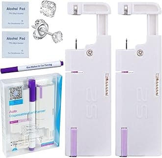 2PCS Disposable Ear Piercing Kit Aseptic Ear Piercing Gun Self Use Ear Piercings Kit Cartilage Piercing Gun with Hypoallergenic Earrings（3mm 4-prongs crystal)