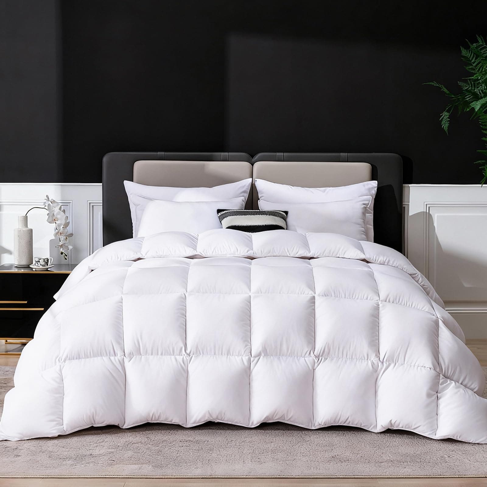 Goose Feather Down Fiber Comforter Queen Size, Ultra Soft Medium Warm Duvet Insert, All Season Luxury Hotel Bedding Comforters with Corner Tabs(White,90x90)