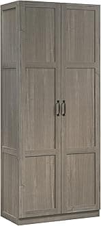 Sauder Select 71" Storage Cabinet, Pantry Cabinet Kitchen Storage with Adjustable Shelves, Bathroom Storage Cabinet, in Silver Sycamore