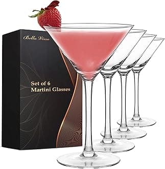 Set of 6 Martini Glasses, Cosmopolitan Margarita Glass Cups, Whiskey, Gin, Tequila, Tall Cocktail Glasses Bar Drinking Glasses Goblet Gift Set.