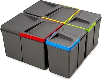Emuca - Recycle Containers for kitchen drawers, Height 216mm (8,5 inch), 2x12L + 2x6L, Anthracite grey plastic, Plastic