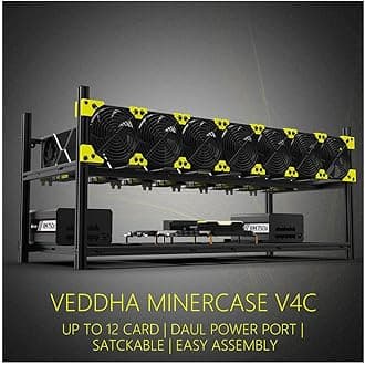 6/8 GPU Aluminum Stackable Open Air Mining Computer Frame Rig Ethereum Veddha (V4C-8/12GPU+7FANS)