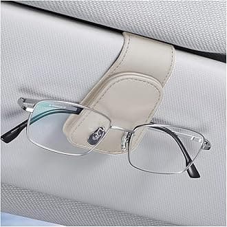 AICEL Sunglasses Holders for Car Sun Visor, Leather Eyeglasses Hanger Mounter, Magnetic Glasses Holder and Ticket Card Clip, Auto Interior Accessories Universal for SUV Pickup Truck (Light Beige)