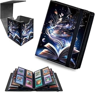 Book Butterfly 4 Pocket Trading Cards Album + MTG Commander Deck Box, Trading Card Binder Holder with 400 Card Protector, Expandable PU Card Book Collectable Board Game Magic Card Binder