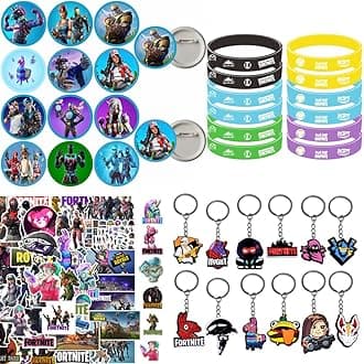 Jofiesu Gaming Party Bag Fillers Gamer Favours With Keychain Bags Button Stickers Supplies Goodie For Kids Boys