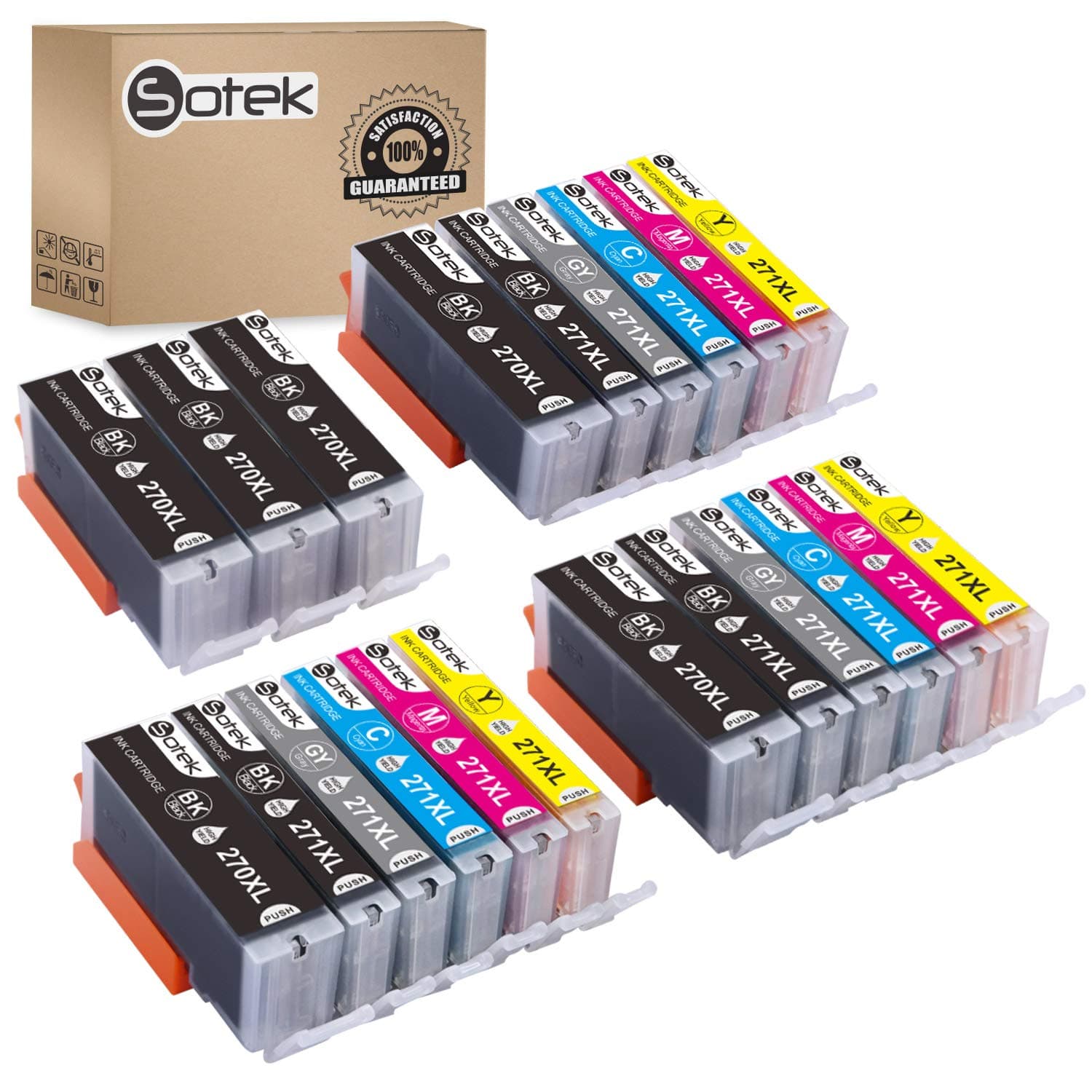 Sotek Compatible Ink Cartridge Replacement for PGI-270XL 270 CLI-271XL 271, Work with Pixma MG7720 TS8020 TS9020 (3 Sets + 3PGBK, with Gray -21 Pack)