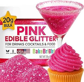 Bulk (20g) Pink Edible Glitter for Drinks | Premium Pink Edible Glitter for Cakes Drink - Shimmer Glitters Cake Decorations for Strawberries Cocktail Shimmering