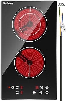 2 Burner Electric Cooktop 12 Inch, Drop-in Electric Radiant Cooktop 220v - 240v with Child Safety Lock, Timer, Residual Heat Indicator, 3200W, Hard Wired, No Plug Electric Stove Top