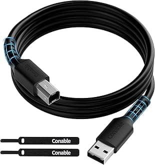 Printer Cable 25 FT, USB 2.0 USB-A to USB-B Cord, Compatible with HP, Canon, Epson, DAC, Dell, Brother, Brother, Lexmark, Xerox, Samsung, Piano, MIDI, External Hard Drive, Camera, with 2 Ties