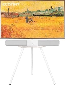 ECOTINYTripod Easel TV Stand for 40 to 65 Inch LCD Led Screen, Height Adjustable and Swievel TV Stand, Portable TV Floor Stand with Wooden Tray for Bedroom, Living Room, Studio, Metal White