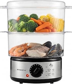 2-Tier Electric Food Steamer, 5 Quart Stainless Steel Stackable Steam Cooker with 400W Power, 60-Minute Timer & Auto Shut-Off, Dishwasher Safe, Healthy Vegetable & Seafood Steamer, Silver FS62S