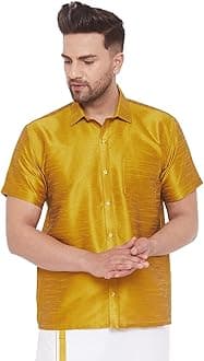 Men's Silk Blend Ethnic Shirt - Half Sleeves, South Indian Traditional Shirt for Weddings, Festivals, & Casual Wear