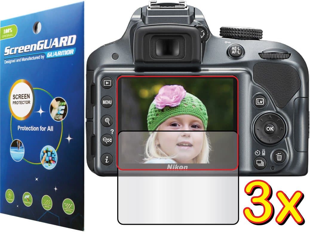 3x Nikon D-SLR D3300 Digital Camera Premium Clear LCD Screen Protector Guard Shield Kit (NO CUTTING, GUARMOR Brand)