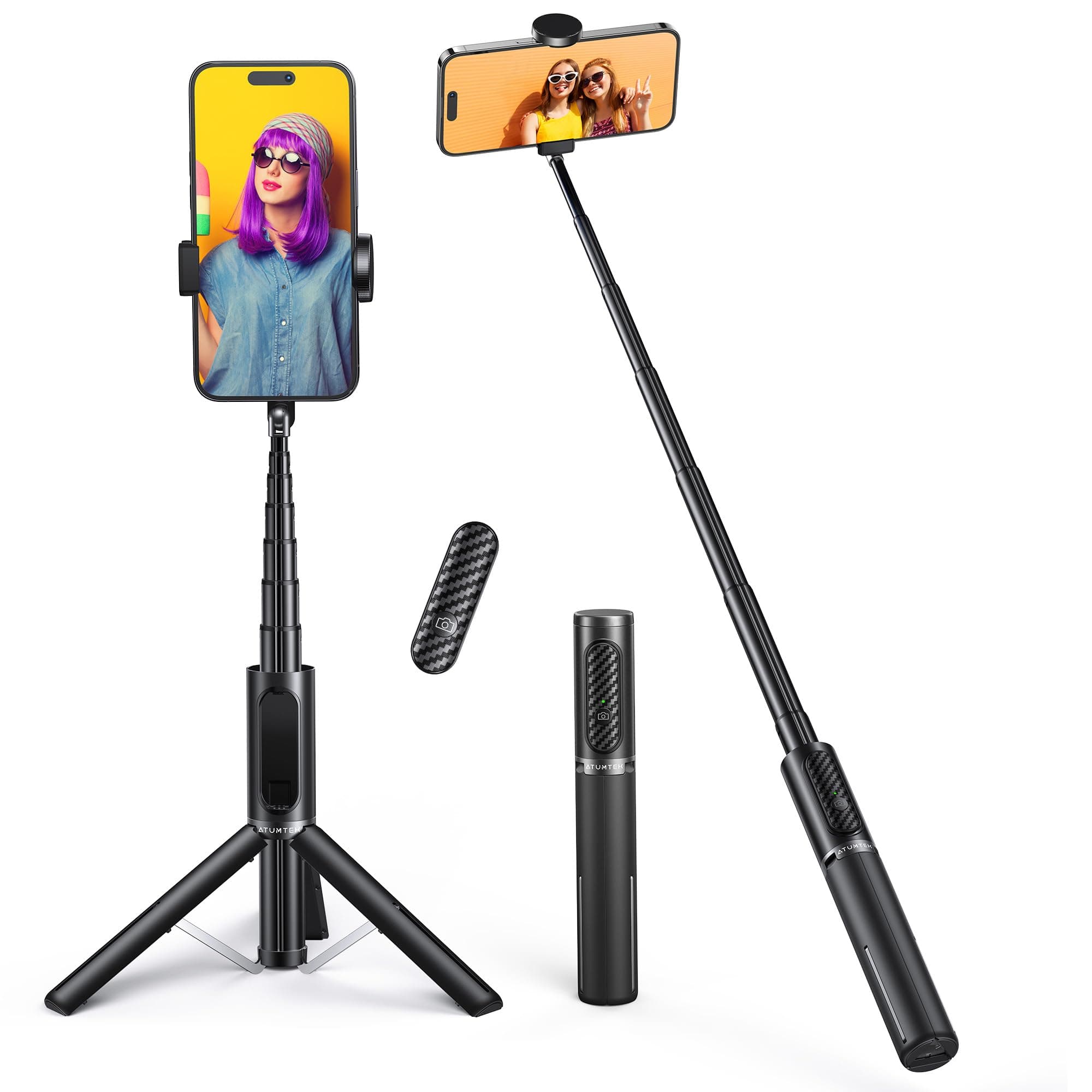 ATUMTEK Bluetooth Selfie Stick Tripod, Extendable 3 in 1 Aluminum Selfie Stick with Wireless Remote and Tripod Stand 270 Rotation for iPhone 13/12/11 Pro/XS Max/XS/XR/X, Samsung and Smartphone Black