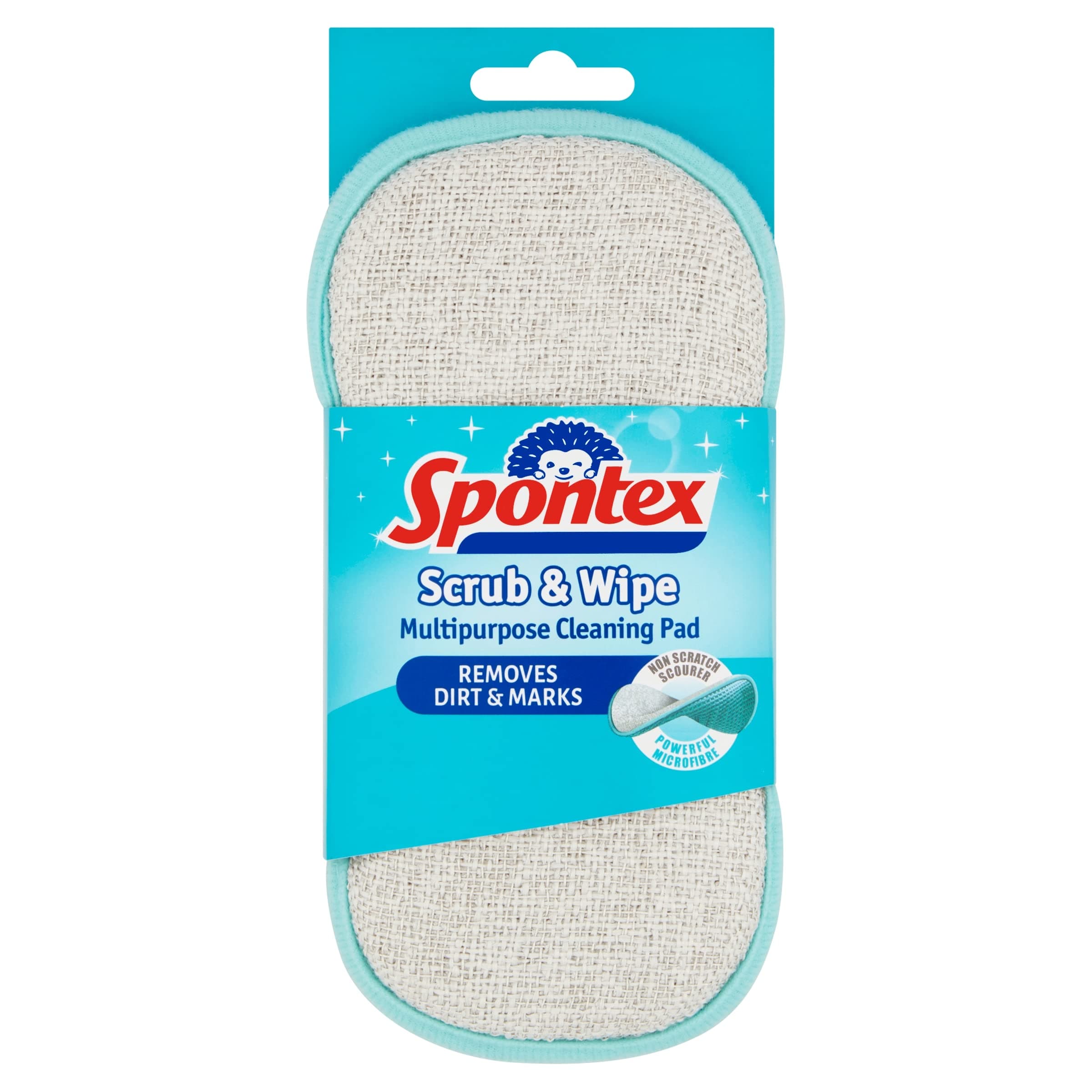 Scrub & Wipe Cleaning Pad | Microfibre Cloth Side & Non Scratch Scourer Side | Versatile & Reusable Cleaning Products | 1 Count