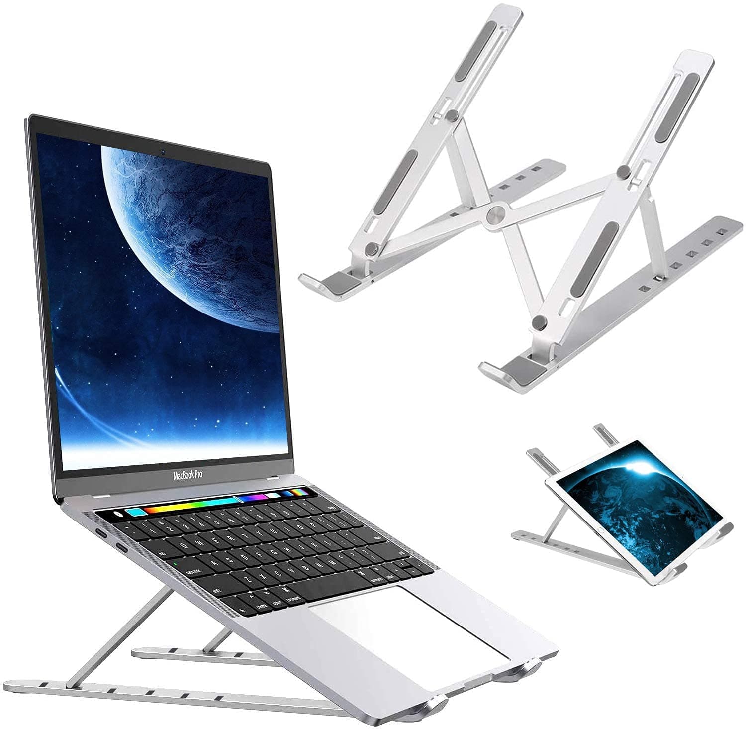 Asltoy Laptop Stand - Adjustable Aluminum Holder for Computer, Tablet, MacBook (7-15.6 inch) - Ergonomic Portable Foldable Universal Desktop Ventilated Riser (Silver)