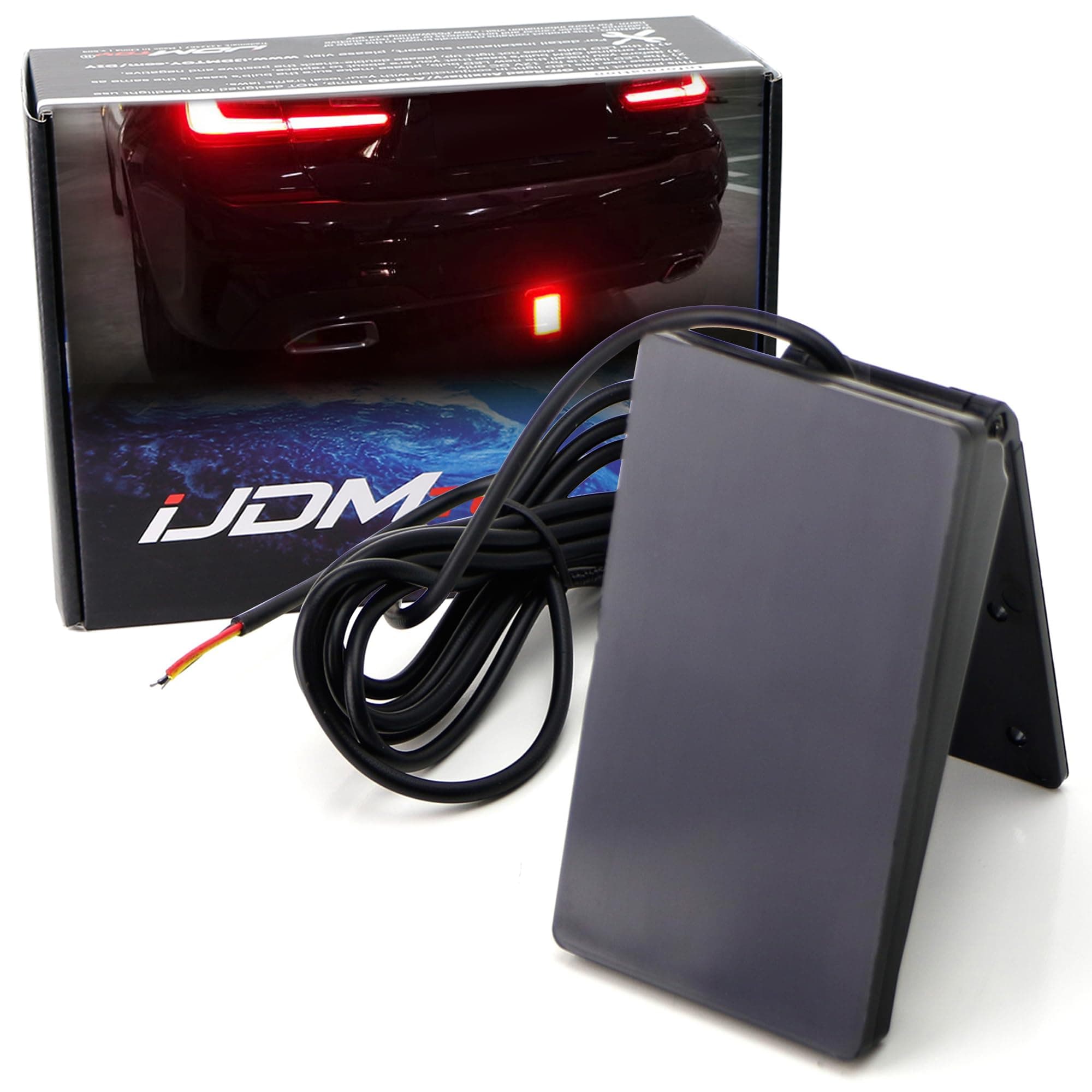 iJDMTOY Universal Fit Smoked Lens 15-LED Rear Bumper Diffuser Rear Fog Pilot Light Kit w/Race Car Style Strobe Brake Feature & Adjustable Add-On Mounting Bracket For Car SUV