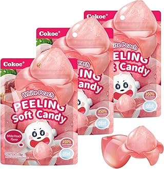 COKOC Peelable Peach Gummies, Peeling Fruit-Shaped Candy, 7.93oz Individual Packs-Fun Peeling Gummy Snack Made with Real Juice(Pack of 3) Easter Candy Bag