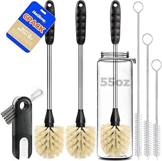 Holikme 6 Pack Bottle Brush Cleaner Set, 14" Long Handle Stainless Steel Bottle Cleaner Brush, 3 Straw Brushes, Portable 3-in-1 Bottle Cleaning Brush for Water Bottle, Cups, Baby Bottle, Straws Yellow