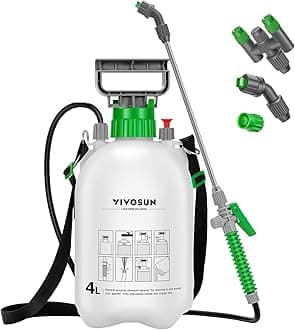 - 1 Gal/4L Pump Sprayer, Garden Water Sprayer for Plants, Weeds & Lawn Care, with 3 Nozzles, 50'' Long Hose & Pressure Relief Valve