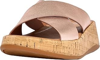 Women's F-mode Leather/Cork Flatform Cross SlideFlat Sandal