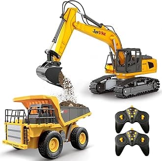 RC Excavator and Dump Truck Toy Set，2.4Ghz Metal Remote Control Construction Vehicle with Light&Sound, Best Christmas Toy for Boys 8+Year Old Kid