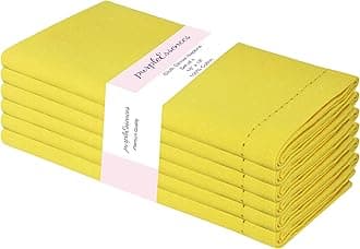PurpleEssences Hemstitch Cloth Dinner Napkins 100% Cotton 18x18 - Soft Durable Washable - Ideal for Farmhouse Party Easter and Spring - Perfect Everyday Use Table Linen (Yellow, Pack of 6)