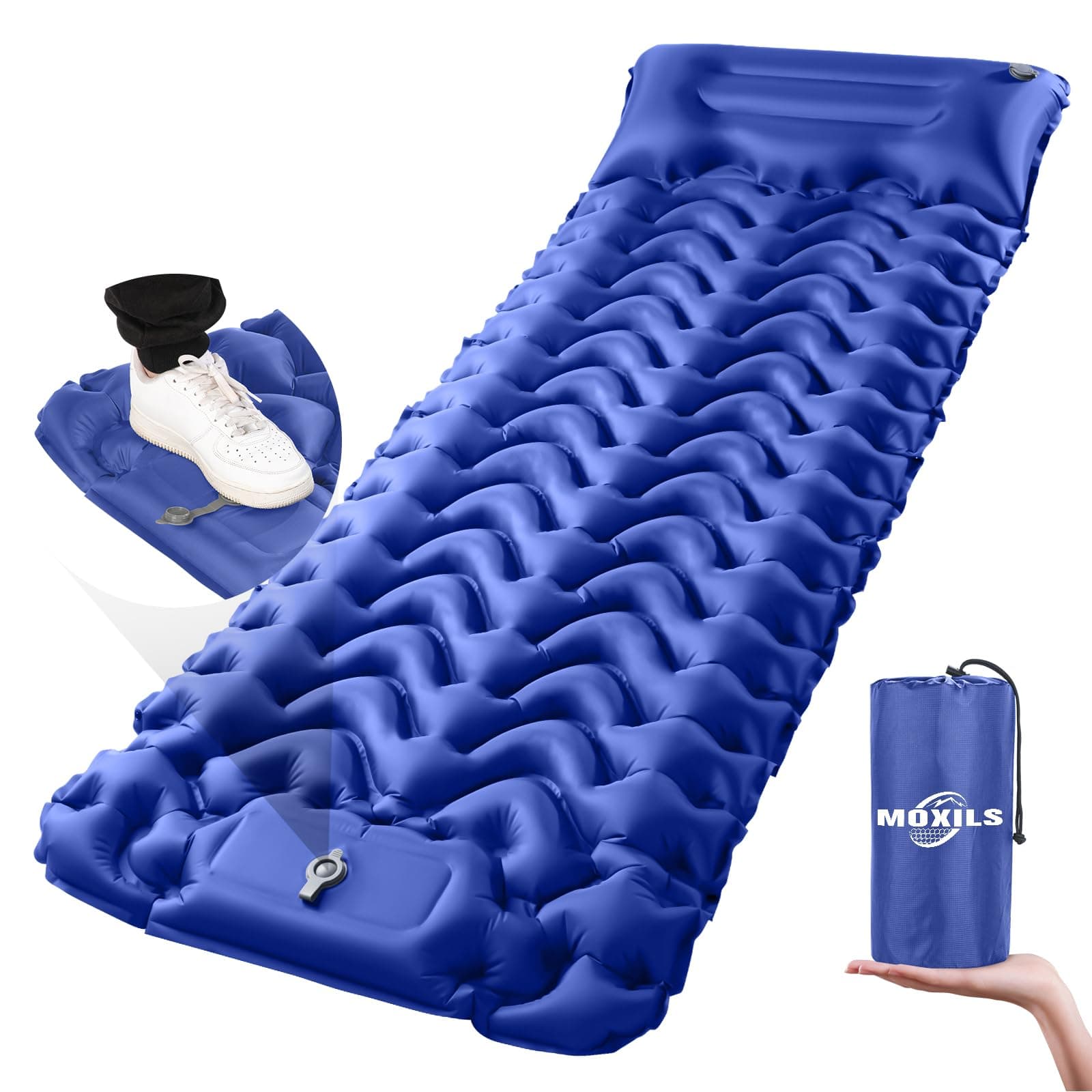 Sleeping Pad Ultralight Inflatable Sleeping Pad for Camping, 75''X25'', Built-in Pump, Ultimate for Camping, Hiking - Airpad, Carry Bag, Repair Kit - Compact & Lightweight Air Mattress(Blue)