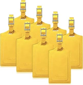Travelambo 8 Pack Luggage Tags Faux Leather for Suitcases Travel Bag Labels Travel Accessories Essential with Protection Cover ID (Yellow)
