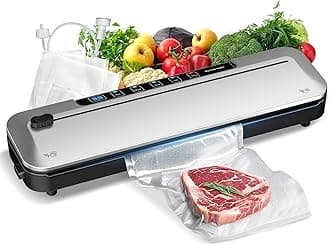 75Kpa Vacuum Sealer - Compact 6-in-1 Food Sealer Machine with Digital Timer, Moist/Dry Modes, Built-in Cutter & 10 Vacuum Bags ,Vacuum Sealer for Food (silver)
