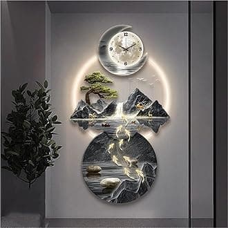 Modern 3D Wall Art Sculpture with LED Light, Plug-in Clock Home Decor, UV Engraved Wall Hanging for Bedroom, Living Room, Apartment(F,23.6"x47.2")