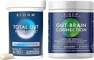 BIOHM Total Probiotic and Gut-Brain Connection Bundle, 30 Billion CFU Daily Probiotic with Good Bacteria, Fungi, Support Memory, Concentration, Focus, and Balanced Gut, 30 Servings Each