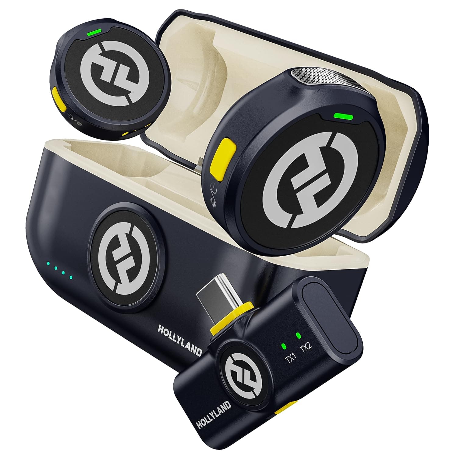 Hollyland Lark M2 Wireless Microphone for iPhone15/16 & Androids, Mini Microphone, 1000ft Range, Hi-Fi Audio, Noise Cancelling, 30h Use, Video Recording (2TX + USB-C RX + Charging Case)