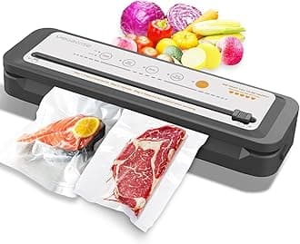 MEGAWISE Food Vacuum Sealer Machine with Built-in Cutter – 80kPa Suction, One-Touch Operation, 4 Food Modes, Compact Design (Silver)