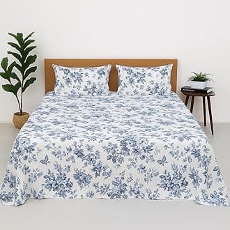 Bed Sheets - Brushed Microfiber Flat Sheet & Pillowcase Set - Breathable, Wrinkle, Fade Resistant & Cooling - King Size - 108x108 Inch - Blue Floral Bliss