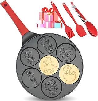 Dinosaur 7-Cup Egg Pan Omelet Pans Pancake Pan for Kids Nonstick Egg Cooker, Dino Cars Trucks Omelette Crepe Pancake Maker, Black