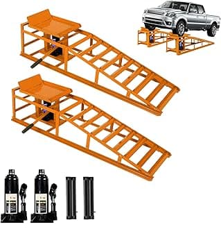 2PC 5Ton/11,050lbs Hydraulic Car Ramps, Portable Hydraulic Vehicle Lift, Car Ramp Solution for Oil Changes & Home Garage Auto Repairs