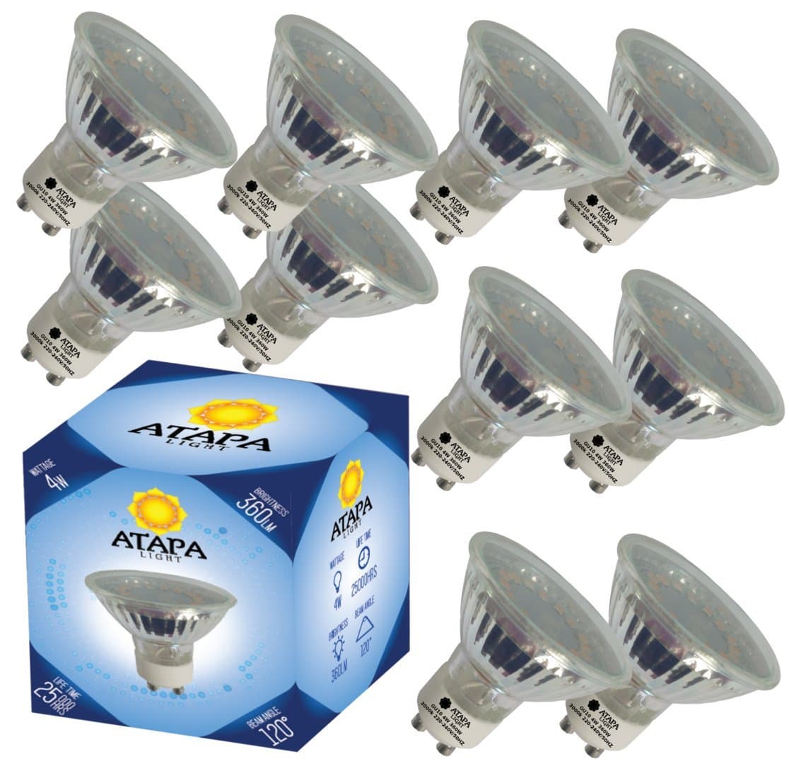 GREAT PERFORMANCE 10 x GU10 4 Watt HALOGEN BULBS for smart homeowners, beautifully designed, glass, perfect in kitchen living room, bathroom, very efficient LED Spotlight Recessed Track Lighting [Energy Class A+]