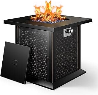 Ciays 28" Propane Fire Pit Table with 50,000 BTU Output, Outdoor Gas Fire Pit Table CSA-Certified for Outside Patio with Glass Rocks and Removable Lid, Extra-Wide Anti-Tip Base for Child & Pet Safe