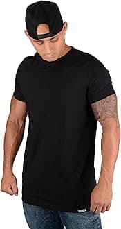 YoungLA Mens Minimalist Fitted T-Shirts | Long Drop Cut Tee | Workout Gym 411 Black S