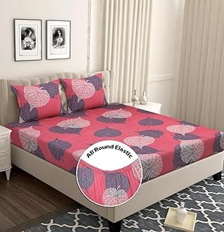 BSB HOME Premium Microfiber All Round Elastic Fitted Bedsheets for King Size Bed with 2 Pillow Covers 220 TC Supersoft |Wrinkel Free Bed Cover Size - 72x78+8 inches | Light Pink and Grey