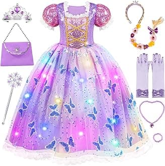 Meland Princess Dresses for Girls - Light Up Princess Costume for Little Girls, Halloween Costumes for Girls Toddler Age 3-8, Purple/Pink