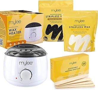 – Professional Waxing Kit with Wax Heater, Hard Wax Beads 2x 500g, Spatulas - Stripless Depilatory Waxing Pellets Solid Film Beans No Strip Needed, Made in The UK (Both Wax Pouches)