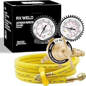 RX WELD Nitrogen Regulator with 0-600 PSI, CGA580 Inlet, Delivery Pressure Equipment Brass Inlet Outlet Connection Gauges with 5Ft Refrigeration Hose