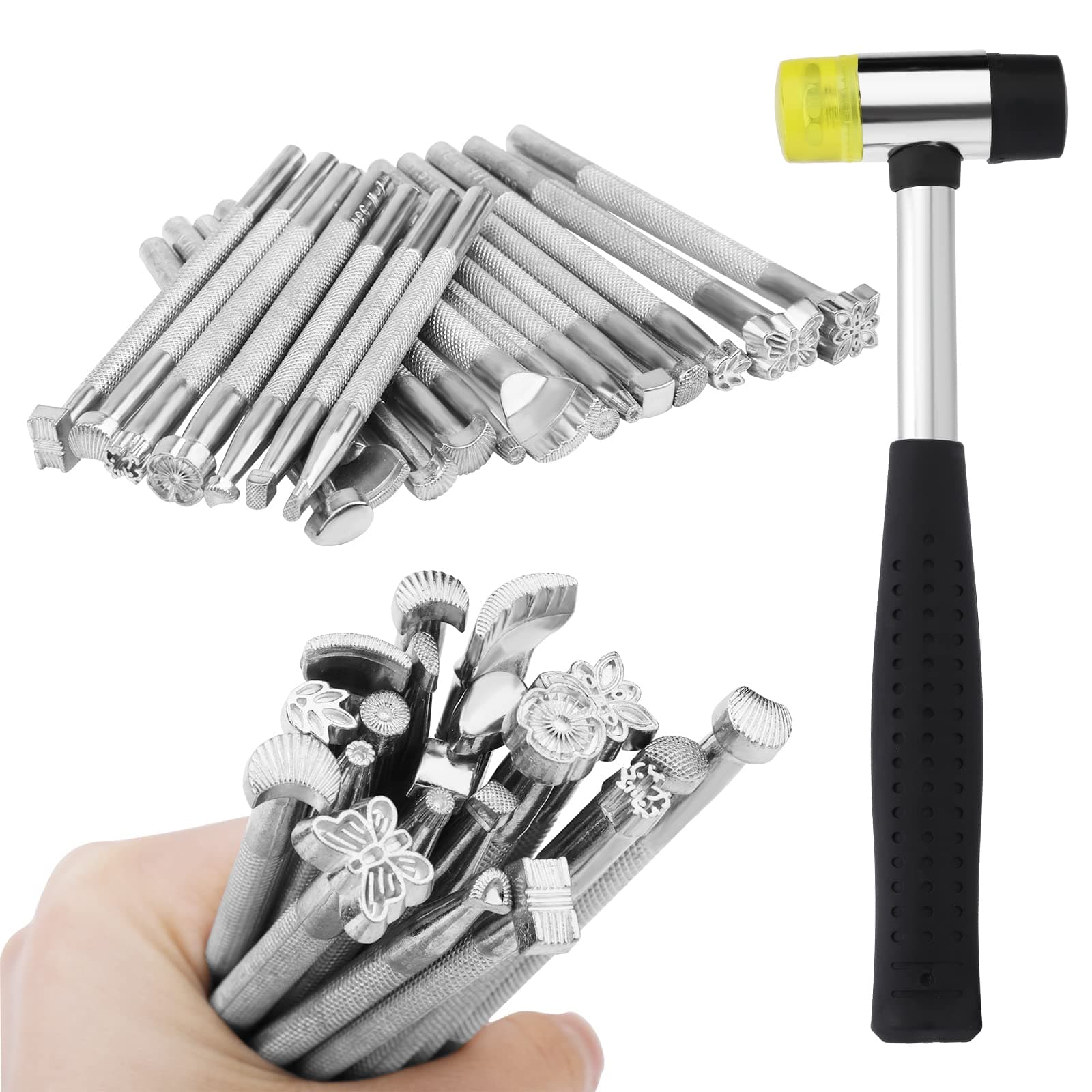 21 PCS Leather Stamping Tools, Leather Stamping Kit with Rubber Hammer for Leather Working