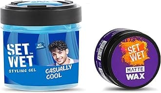 Set Wet Cool Hold Strength Hair Gel, 250 ml & Set Wet Daily Hair Styling Matte Wax, Matte Look, Flexible Hair & Restylable Anytime, Jar 60 gm
