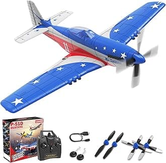 LEAMBE RC Plane 4 Channel Remote Control Airplane with 3 Modes - Ready to Fly Upgrade P51 RC Airplane for Beginners Adult with Xpilot Stabilization System & One Key Aerobatic Blue-Red
