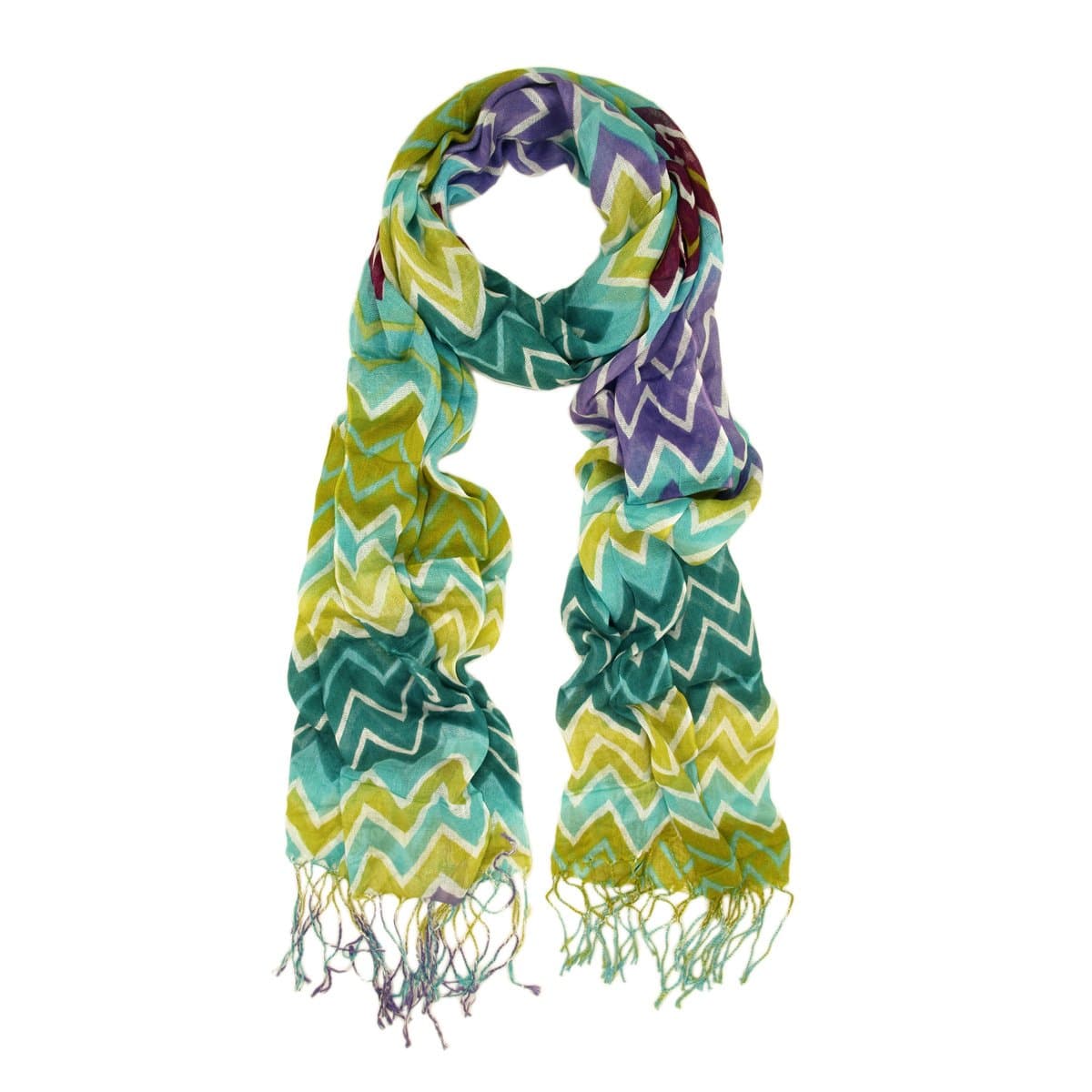 TrendsBlue Multi Color Long Zig Zag Fringe Scarf