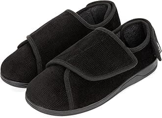 – Men's Wide Fit Corduroy Slippers, Adjustable Hook & Loop with Memory Foam for Indoor Comfort